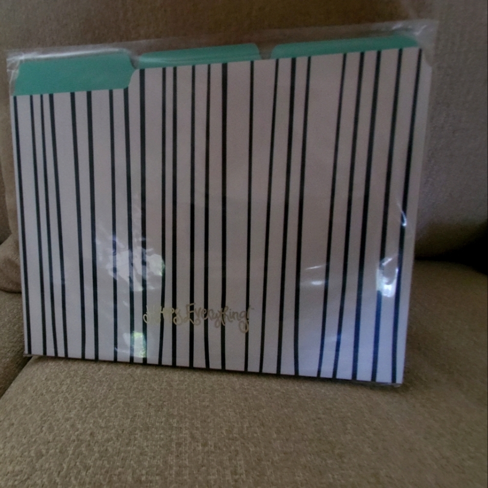 Happy Everything Black Striped set of 6 File Folders, Brand new